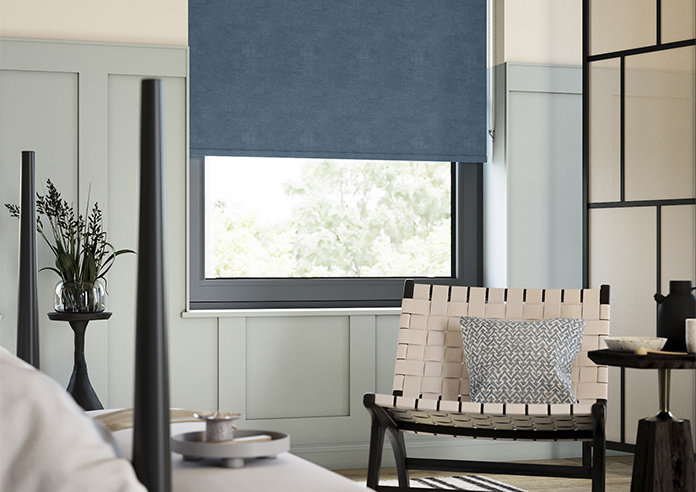 Flori Faux Suede (Blackout), Blue Jean - Twist&Fit Roller Blind - Image 5